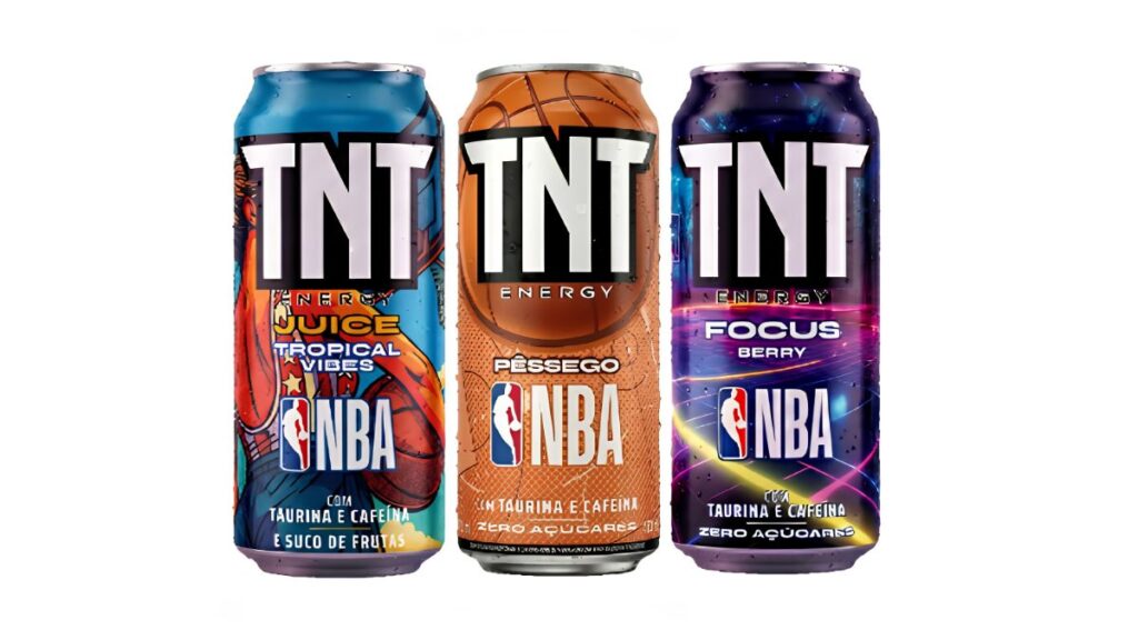 Latas de TNT Energy em novos sabores: Juice Tropical, Pêssego e Focus Berry.