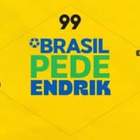 Arte da campanha 99 Brasil pede Endriki com voucher e selos Hendrick e Endriki em fundo amarelo