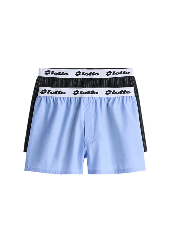 Cueca ou short boxer infantil azul da marca LOTTO, com elástico estampado “Lotto” e cós preto.