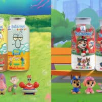 Embalagens Batavinho Surpresa Miniaturas de Bob Esponja e Patrulha Canina, com personagens e figuras colecionáveis.