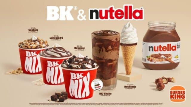 Campanha do Burger King com Nutella mostrando BK Shake, BK Mix Brownie e potes de Nutella