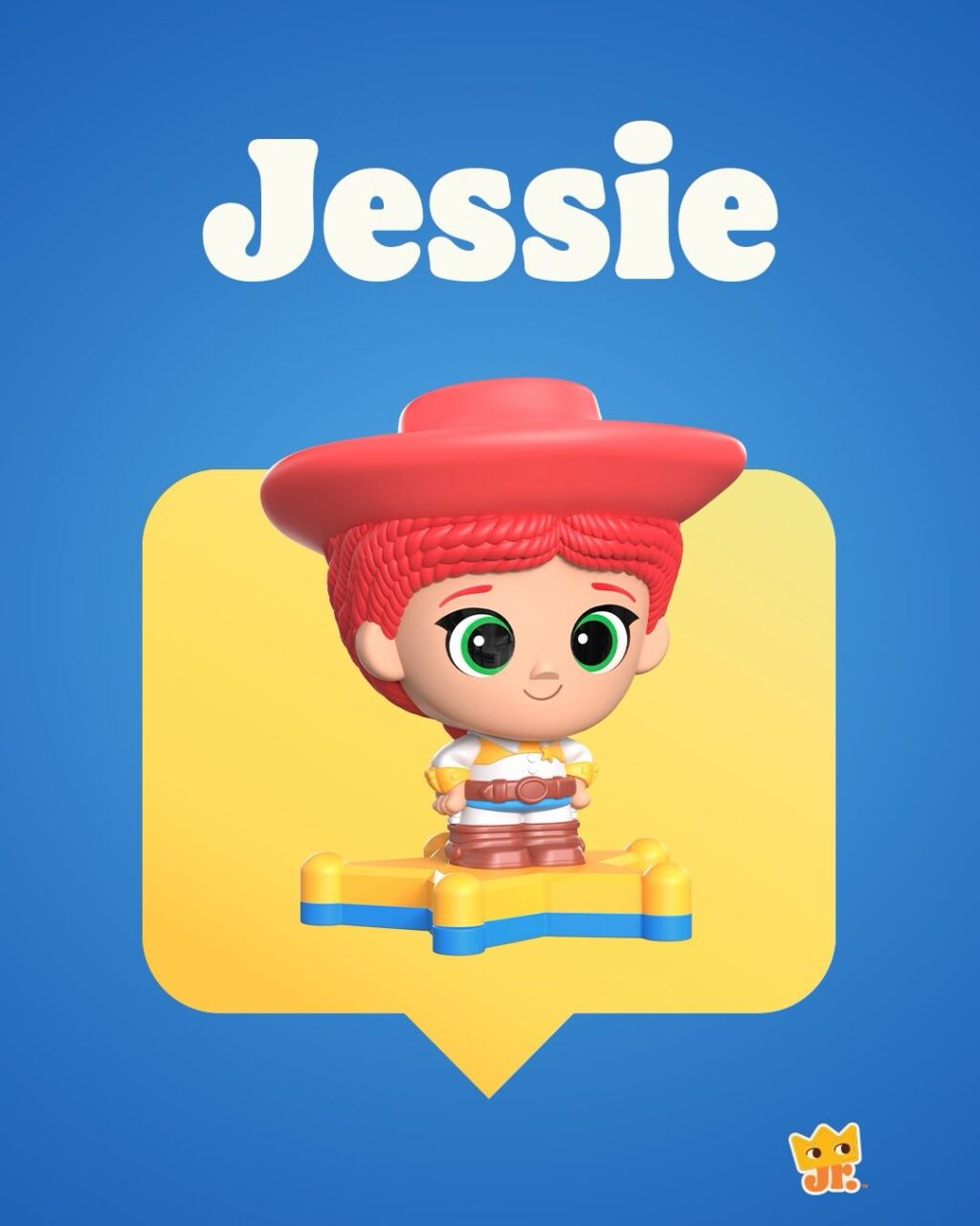 Brinquedo da personagem Jessie em destaque, do Toy Story 5, para o combo infantil King Jr do Burger King.