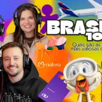 Capa do episódio Brasil 100 2026, com marcas brasileiras como Itaú, Natura e Brahma e pessoas com headset