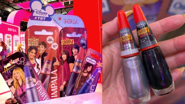 Esmaltes Impala Disney #TBT inspirados em Camp Rock e High School Musical, com frascos em exibição na mão