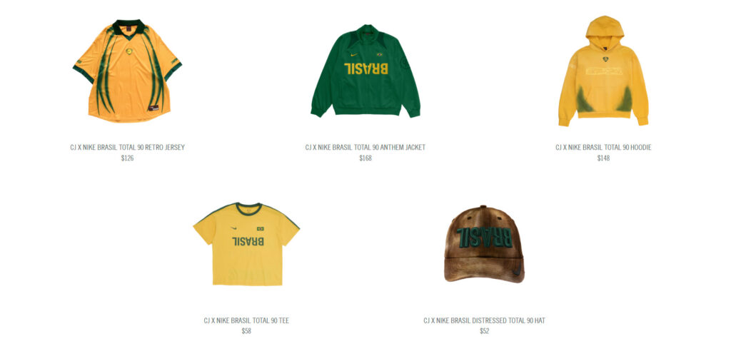 Peças da coleção Cactus Jack da Nike em cores do futebol, incluindo modelos de camisa, jaqueta e moletom