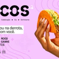 Campanha da Taco Bell na Copa do Mundo com mão segurando taco e texto “TACO GRÁTIS”