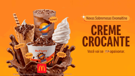 Promoção do McDonald's com sobremesas Ovomaltine: creme crocante e baunilha em McColosso, casquinha recheada e McFlurry.