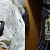 Patches da FIFA World Cup 2026 em camisetas, incluindo patch de estreante DEBUT e patch dourado FIFA