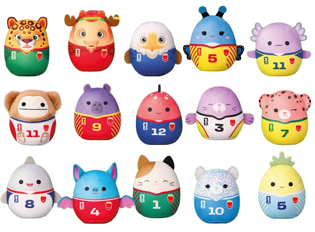 McDonald's Brasil lança coleção de Squishmallows inspirados em times da Copa do Mundo no McLanche Feliz 1 Coleção de Squishmallows do McLanche Feliz com times da Copa, em vários modelos com números nas camisetas