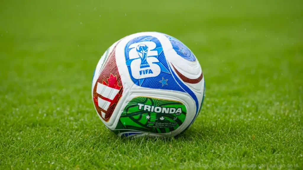 Bola de futebol da FIFA sobre a grama, com o logotipo TRIONDA.