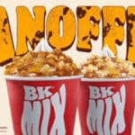 Duas sobremesas do Burger King com cobertura e fundo escrito “BANOFFEE”, versão Cookies Banoffee e Biscoff Banoffee.