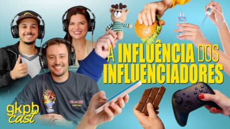 Capa: A Influência dos Influenciadores (ep165) Capa do YouTube do episódio “A Influência dos Influenciadores”, com pessoas usando fones, celular e controle de videogame em fundo azul