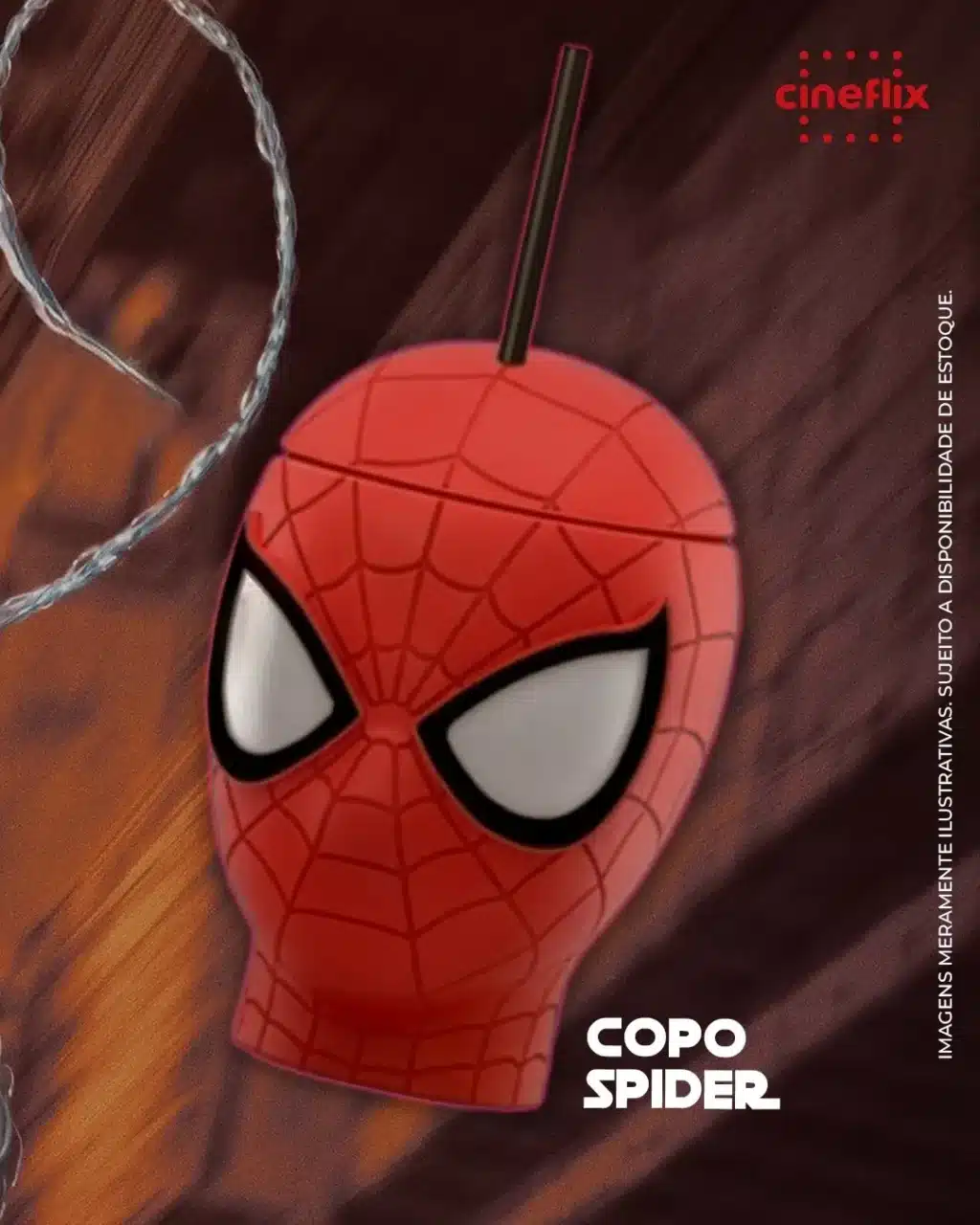 Copo Spider do Homem-Aranha em embalagem vermelha com estampa do rosto do herói.