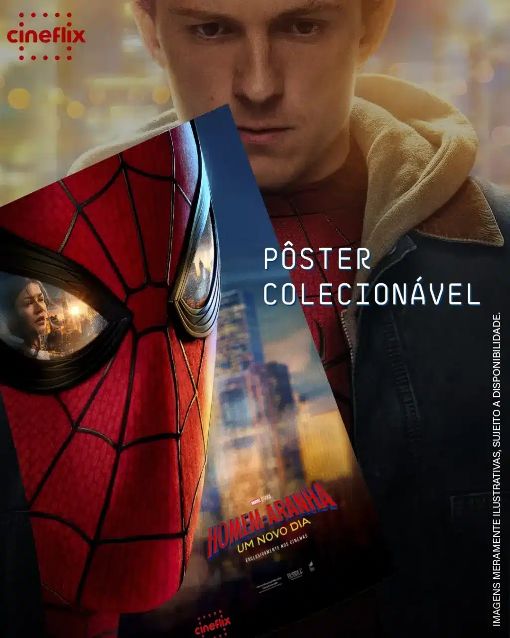Cartaz promocional da Cineflix com pôster colecionável do Homem-Aranha: Um Novo Dia.