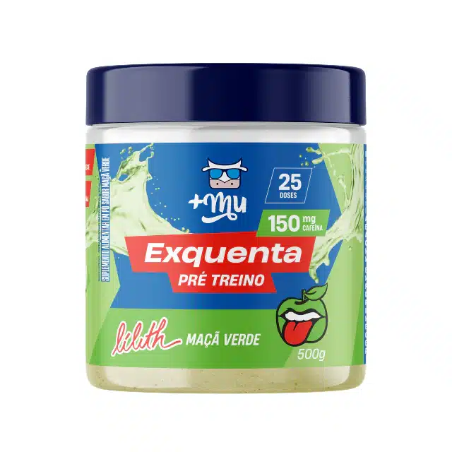 Pote de bala pré-treino +mu Exquenta Lílith Maçã Verde com 25 doses e 150 mg de cafeína, 500 g