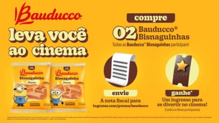 Bauducco Bisnaguinha Minions: compre e ganhe ingresso para cinema Arte promocional Bauducco Bisnaguinha com Minions: compre e ganhe ingresso para cinema