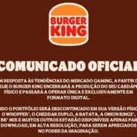 Imagem com o logo do Burger King e o comunicado oficial sobre encerramento do cardápio físico e oferta digital.