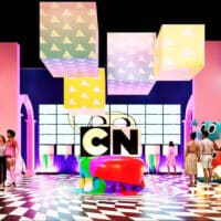 Área temática da CN Land no Shopping Center Norte, com paredes em estilo Cartoon Network e piso quadriculado