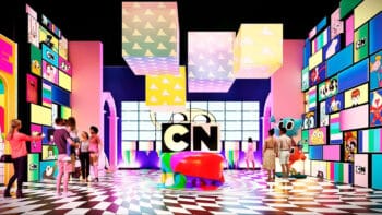 CN Land Shopping Center Norte: experiência Cartoon Network Área temática da CN Land no Shopping Center Norte, com paredes em estilo Cartoon Network e piso quadriculado