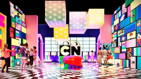 CN Land Shopping Center Norte: experiência Cartoon Network Área temática da CN Land no Shopping Center Norte, com paredes em estilo Cartoon Network e piso quadriculado