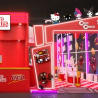 Ambiente temático do Croc Choco com Hello Kitty e personagens japoneses em estande no Festival do Japão 2026.
