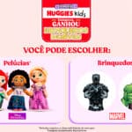 Imagem promocional Huggies Kids “Comprou, Ganhou”: escolha pelúcias das Princesas Disney ou brinquedos Marvel, com regras de estoque
