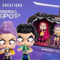 Colecionáveis Mattel Guerreiras do K-Pop com personagens em estilo chibi e caixa K-Pop Demon Nünters