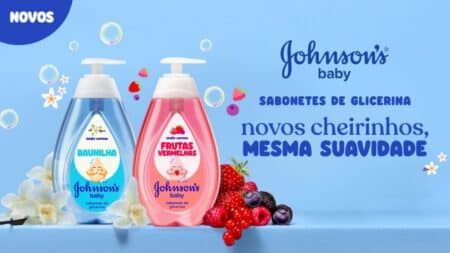 Johnson’s baby sabonete de glicerina Baunilha e Frutas Vermelhas Imagem do sabonete líquido Johnson’s baby de glicerina nas fragrâncias Baunilha e Frutas Vermelhas.