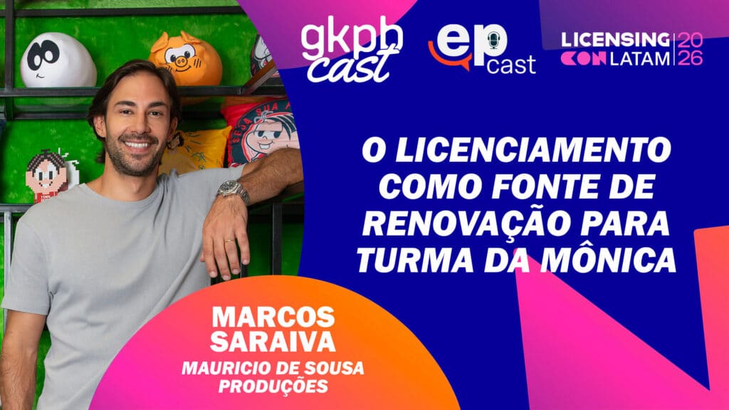 Licensing LATAM 26: Marcos Saraiva fala do licenciamento da Turma da Mônica Marcos Saraiva em entrevista para o podcast GKPB Cast na Licensing LATAM 26, sobre licenciamento como renovação da Turma da Mônica.