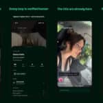 Print de telas do app Divine, com feed de vídeos em loop de seis segundos e recursos de verificação humana.