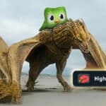 Duolingo “High Valyrian” ao lado de dragões estilizados em uma praia, ilustrando o curso de Alto Valiriano.