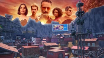 Fortnite: mapa da Corrida dos Bichos do Prime Video Imagem promocional do Fortnite com personagens e um mapa no cenário, divulgando Corrida dos Bichos do Prime Video.