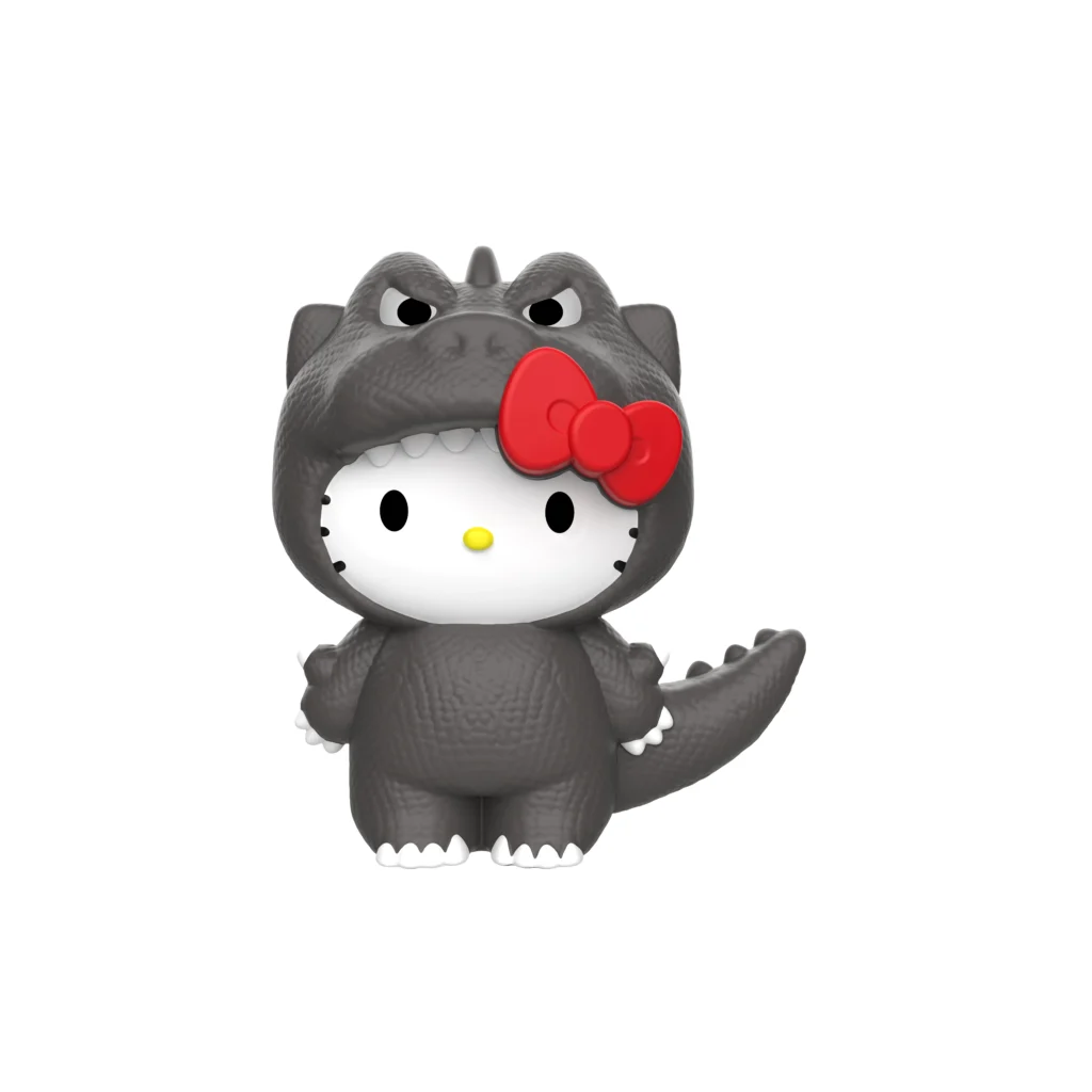 Brinquedo do McLanche Feliz: personagem Hello Kitty em versão de monstro tipo Godzilla, acinzentada, com laço vermelho.