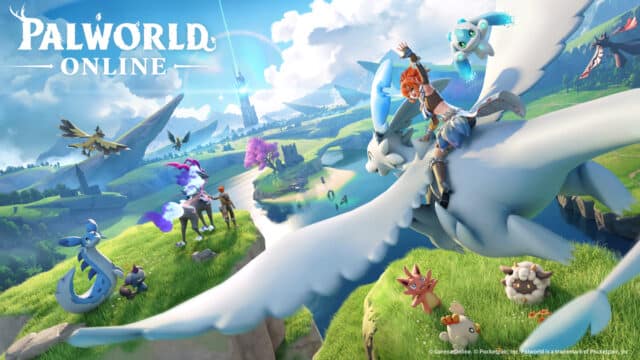 Imagem promocional de Palworld Online, com personagens e criaturas em um cenário aberto de aventura multiplayer