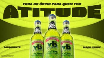 VB Refresca Maçã Verde — lançamento Arte promocional do VB Refresca com garrafas e texto “Maçã Verde”, destacando o sabor novo da bebida RTD