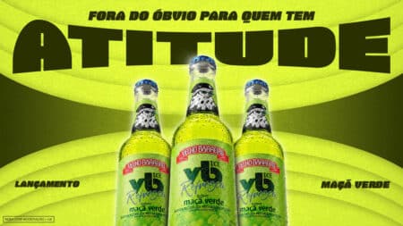 VB Refresca Maçã Verde — lançamento Arte promocional do VB Refresca com garrafas e texto “Maçã Verde”, destacando o sabor novo da bebida RTD