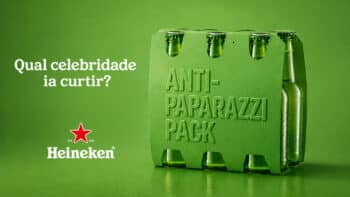 Heineken Anti-Paparazzi Pack Embalagem Heineken “Anti-Paparazzi Pack” em fundo verde, com garrafas de cerveja no cartucho.