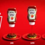 Campanha Heinz Love Lid com três tampas personalizáveis de ketchup em intensidade Like, Love e Crazy Love
