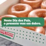 Caixa Krispy Kreme com donuts em formato de rosca e mensagem promocional do Dia dos Pais