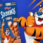 Embalagem do Sucrilhos Tubes com personagem Tony e formato de rolinhos de wafer sabor leite.