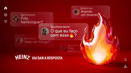 Heinz vai dar a resposta com foguinho no Dia do Sexo Arte promocional com o texto “HEINZ VAI DAR A RESPOSTA” e um ícone de fogo ao lado de conversas em estilo direct.