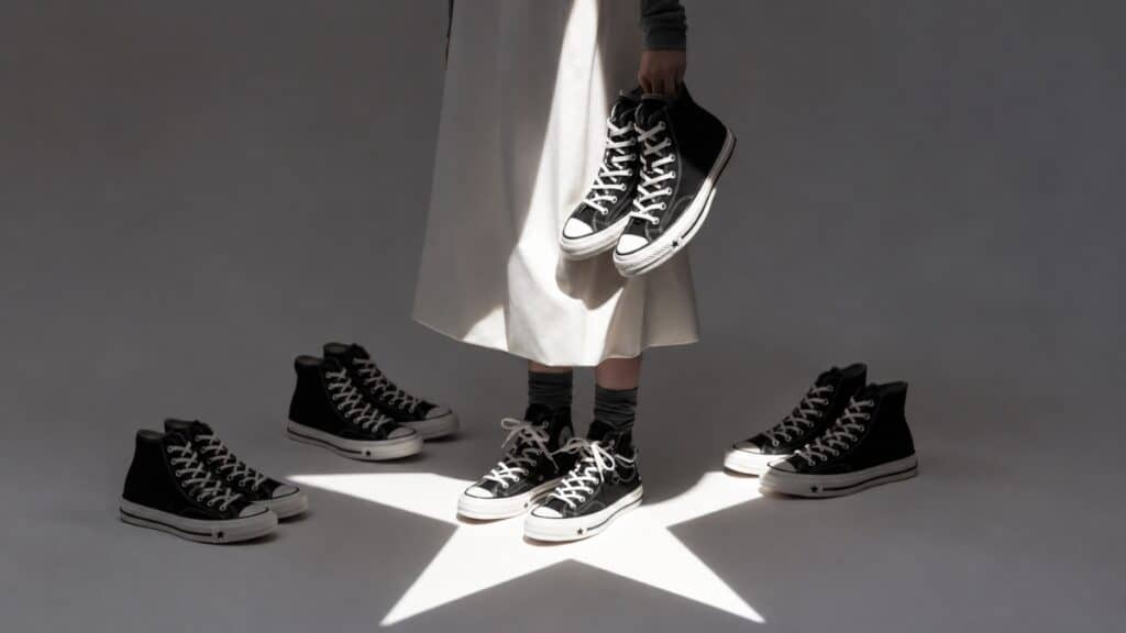 Campanha da Converse com tênis e estrela no chão, associada em polêmica nas redes à Ku Klux Klan (KKK)