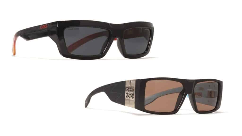 Óculos de sol EVOKE com armações pretas e lentes escuras, modelos da coleção inspirada em Street Fighter