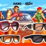 Coleção EVOKE Street Fighter com óculos de sol e armações decoradas com personagens estilo videogame