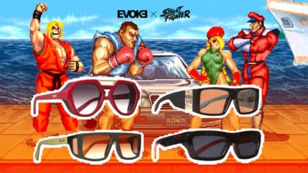 EVOKE Street Fighter: óculos inspirados em personagens Coleção EVOKE Street Fighter com óculos de sol e armações decoradas com personagens estilo videogame