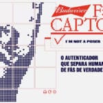 Imagem de captcha Budweiser com verificação e texto “I'm not a poser” e mensagem sobre autenticador de fãs reais.