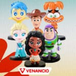 Miniaturas colecionáveis da Venancio com personagens da Disney e Pixar, como Elsa, Buzz e Woody.