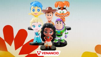 Miniaturas colecionáveis Venancio Disney e Pixar Miniaturas colecionáveis da Venancio com personagens da Disney e Pixar, como Elsa, Buzz e Woody.