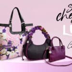 Bolsas da promoção Sempre Cheirosa da Lux, assinadas por Carol Burgo, em fundo rosa com acessórios florais
