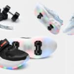Tênis infantil Bibi Skatenis gkpb com LEDs multicoloridos no solado e peças de ajuste, em fundo branco